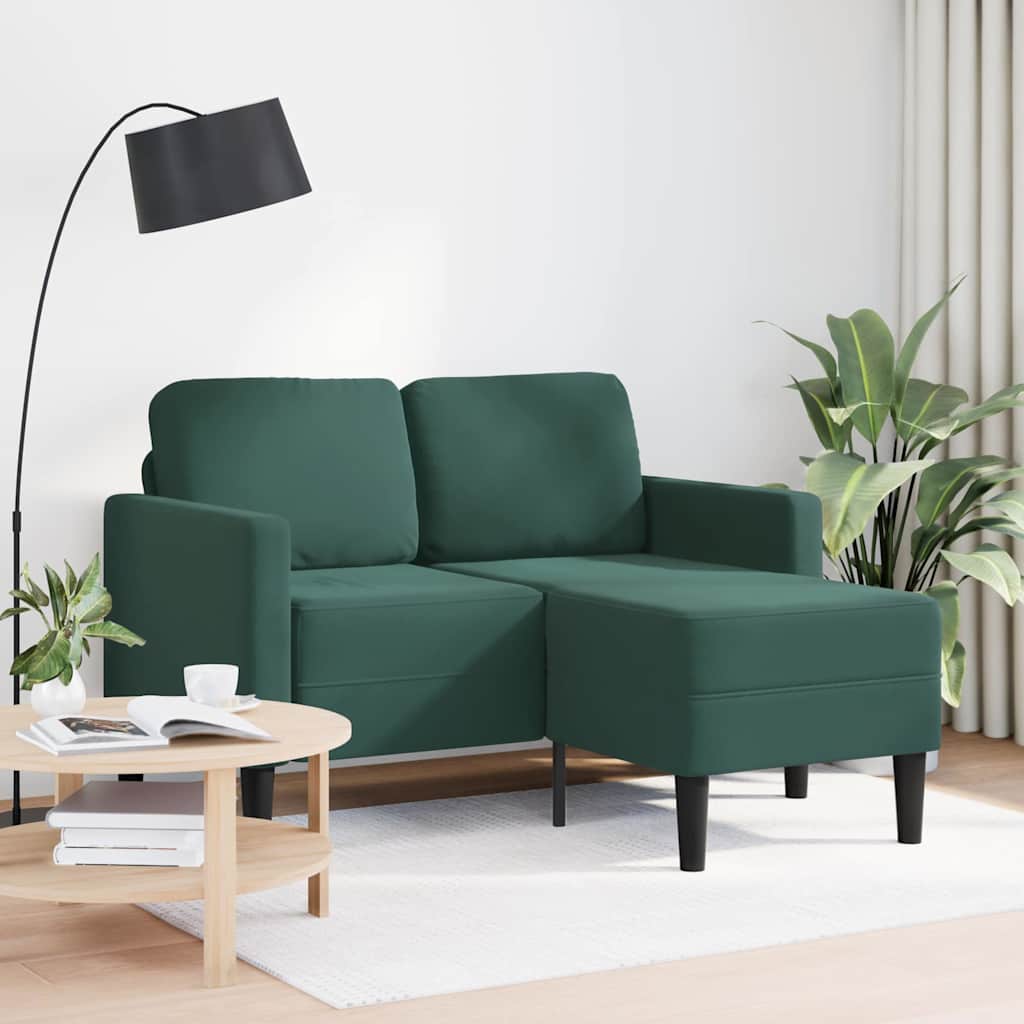 Canapé 2 places avec méridienne en L vert foncé 125 cm velours - XIOS