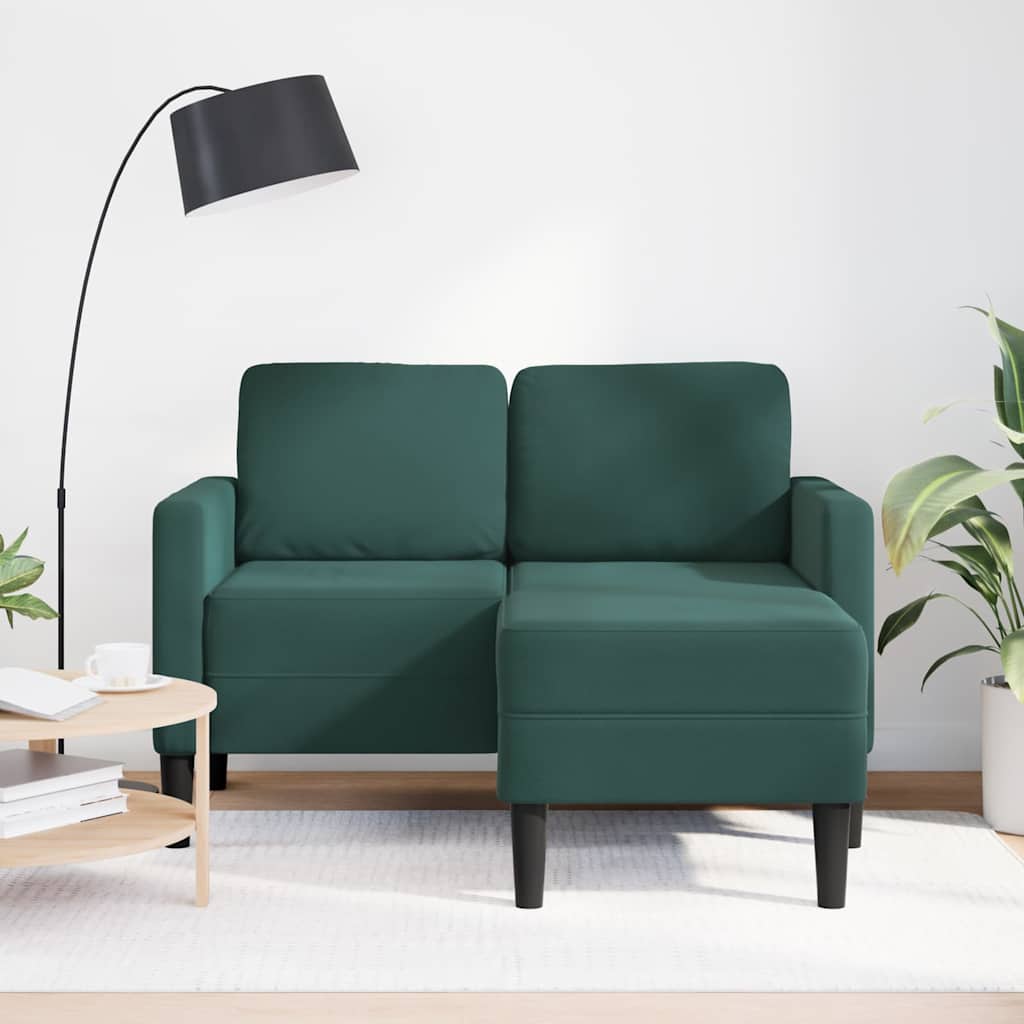 Canapé 2 places avec méridienne en L vert foncé 125 cm velours - XIOS