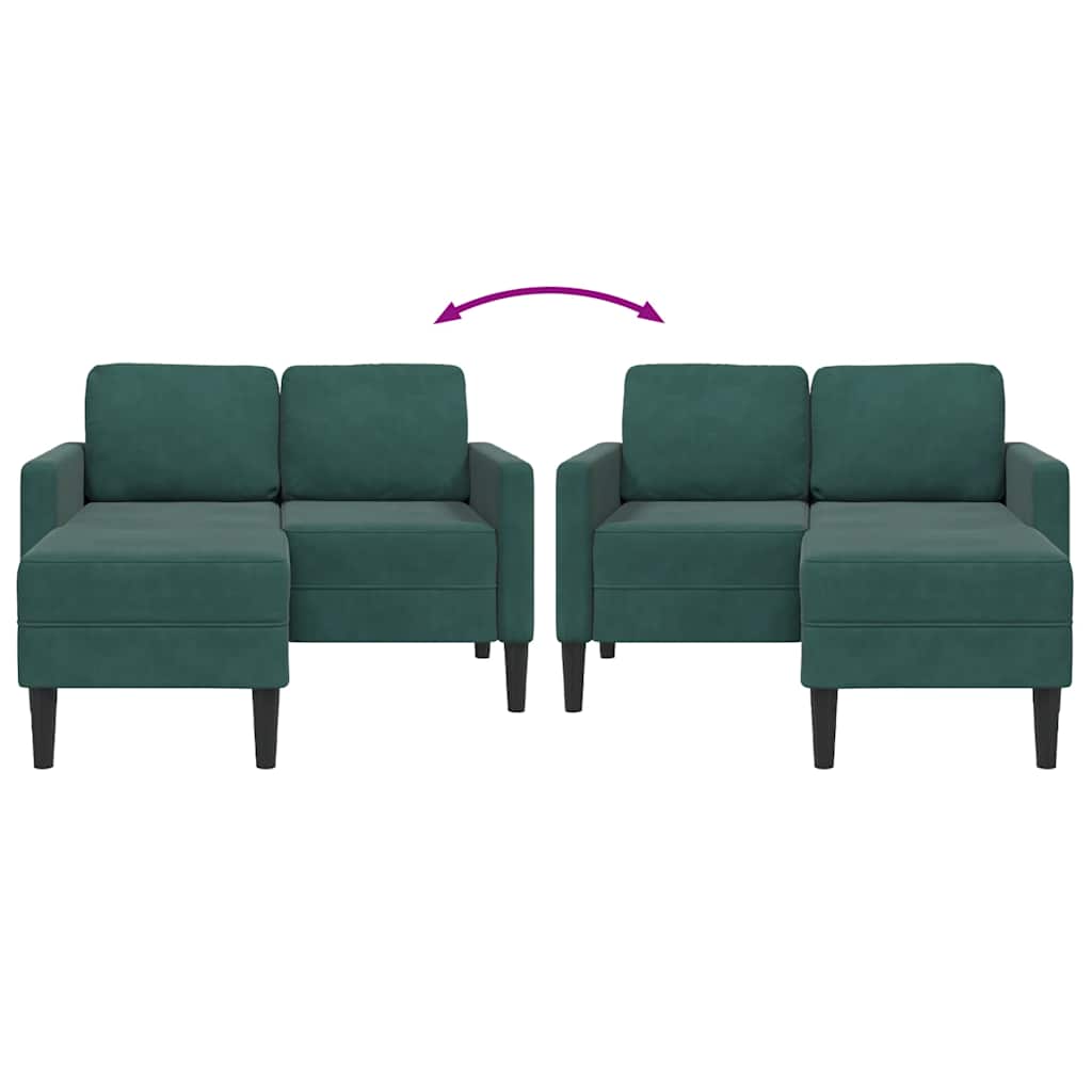 Canapé 2 places avec méridienne en L vert foncé 125 cm velours - XIOS