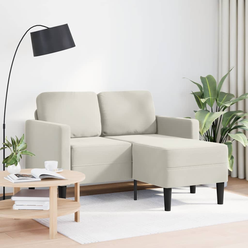 Canapé 2 places avec méridienne en L crème 125 cm velours - XIOS