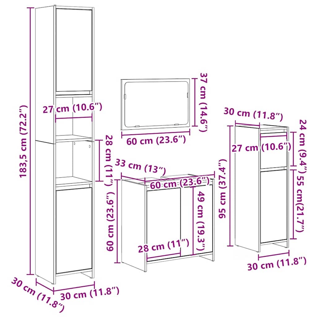 Ensemble de meubles salle de bain 4 pcs bois d'ingénierie
