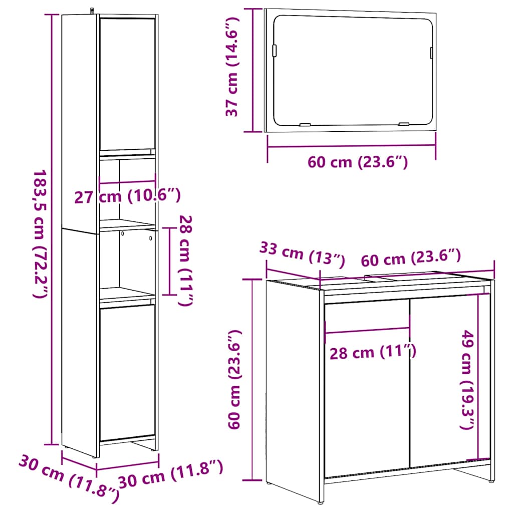 Ensemble de meubles salle de bain 3 pcs bois d'ingénierie