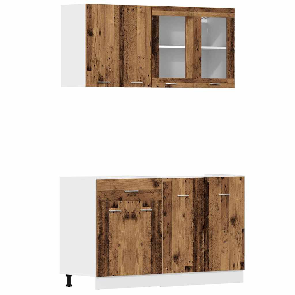Ensemble de 4 meubles de cuisine "Lyon" en bois d'ingénierie vieilli