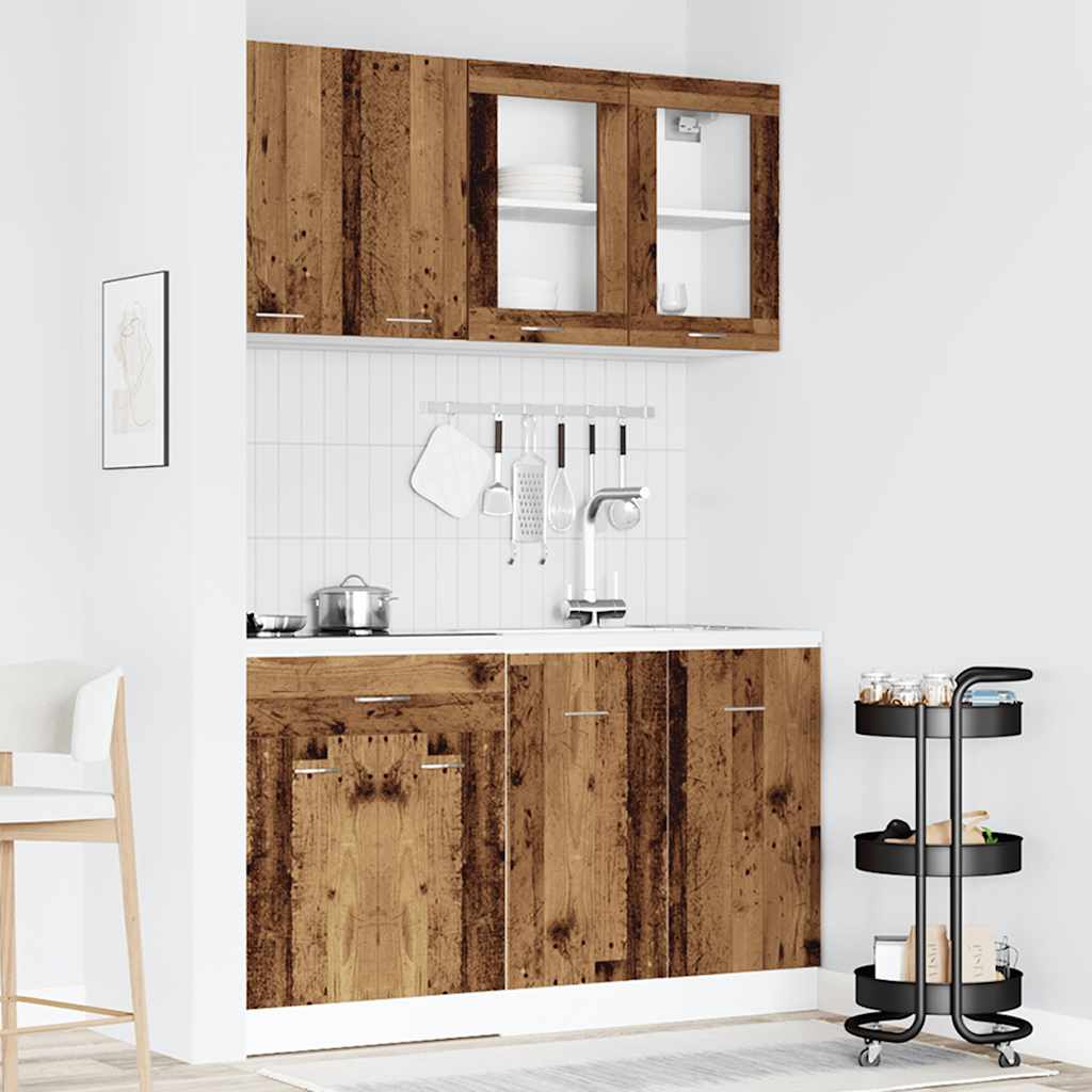 Ensemble de 4 meubles de cuisine "Lyon" en bois d'ingénierie vieilli - XIOS