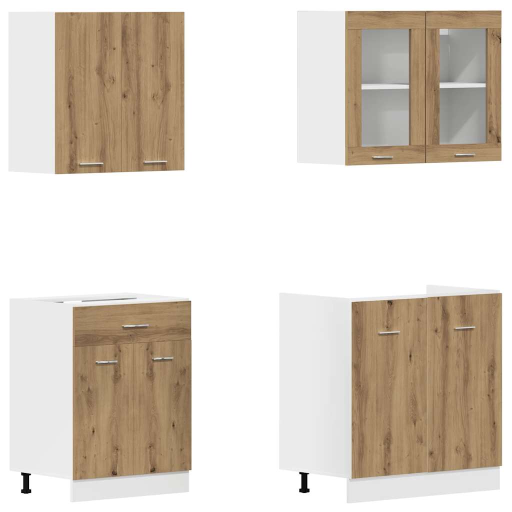 Ensemble de 4 meubles de cuisine "Lyon" en chêne artisanal - XIOS