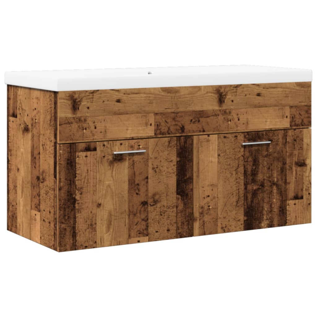 Armoire lavabo de salle de bain avec bassin intégré vieux bois