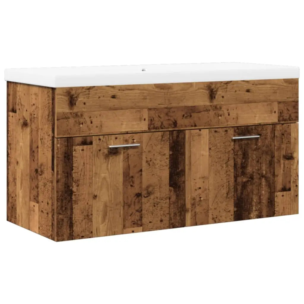 Armoire lavabo de salle de bain avec bassin intégré vieux bois - XIOS