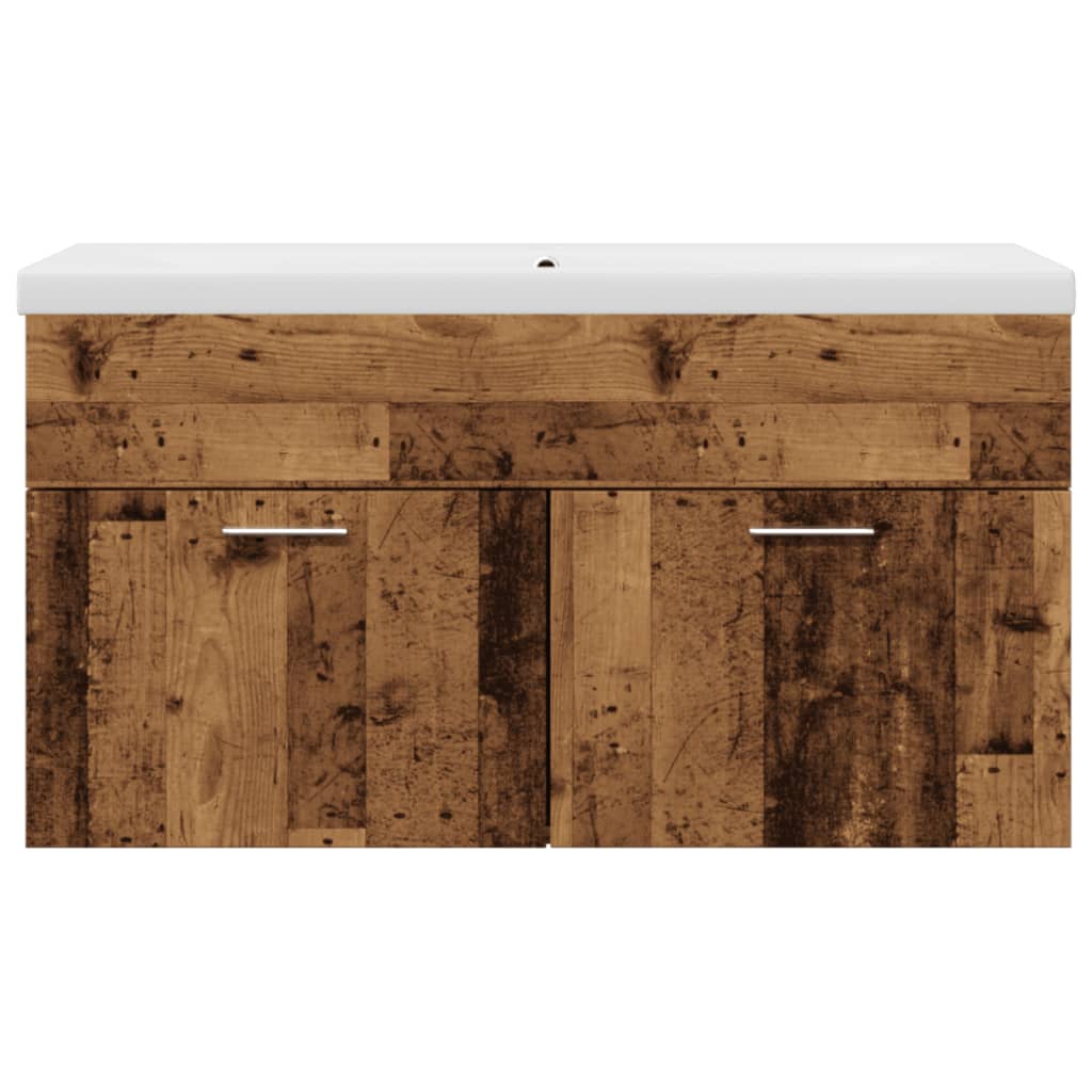 Armoire lavabo de salle de bain avec bassin intégré vieux bois