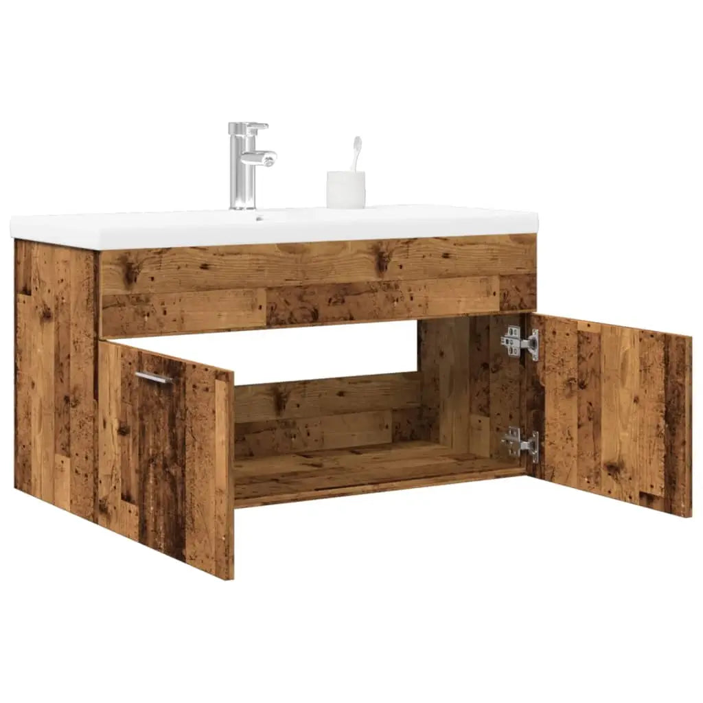 Armoire lavabo de salle de bain avec bassin intégré vieux bois - XIOS