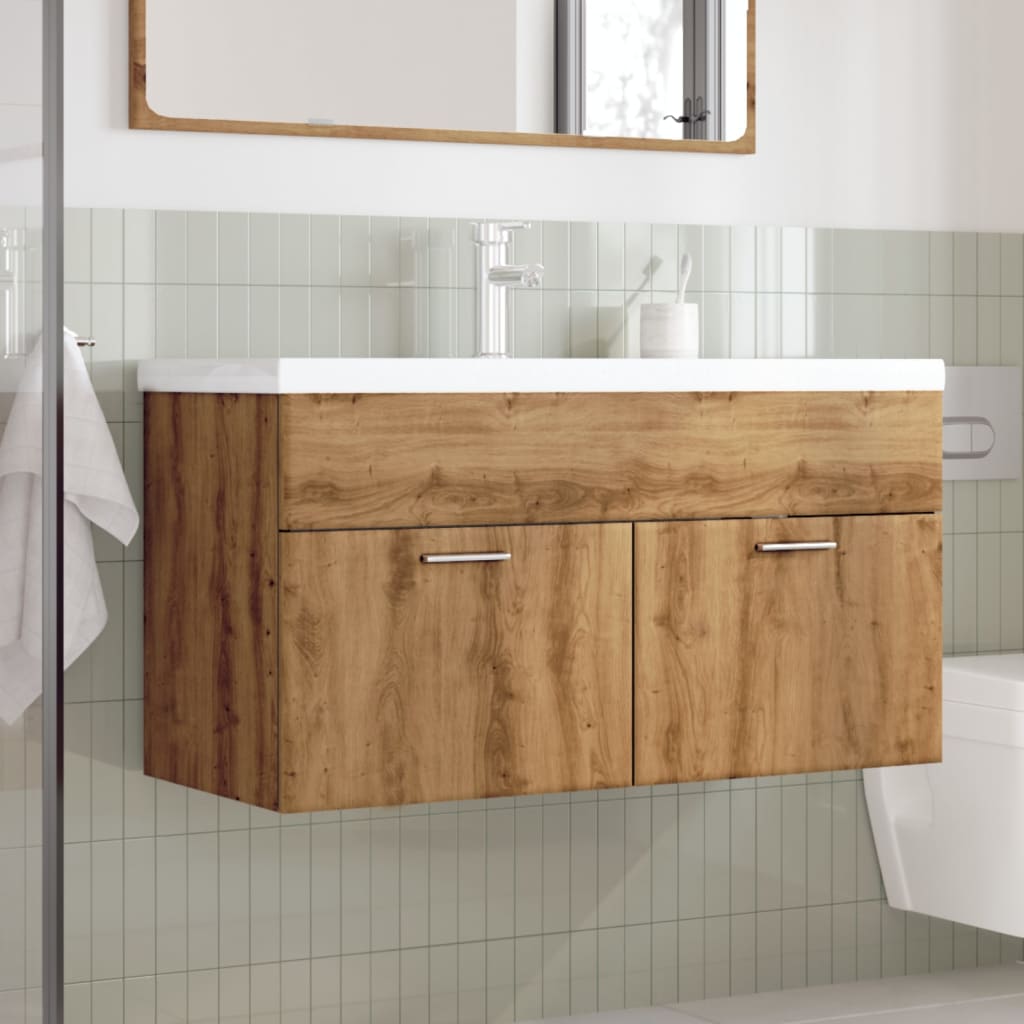Armoire lavabo de bain avec bassin intégré chêne artisanal