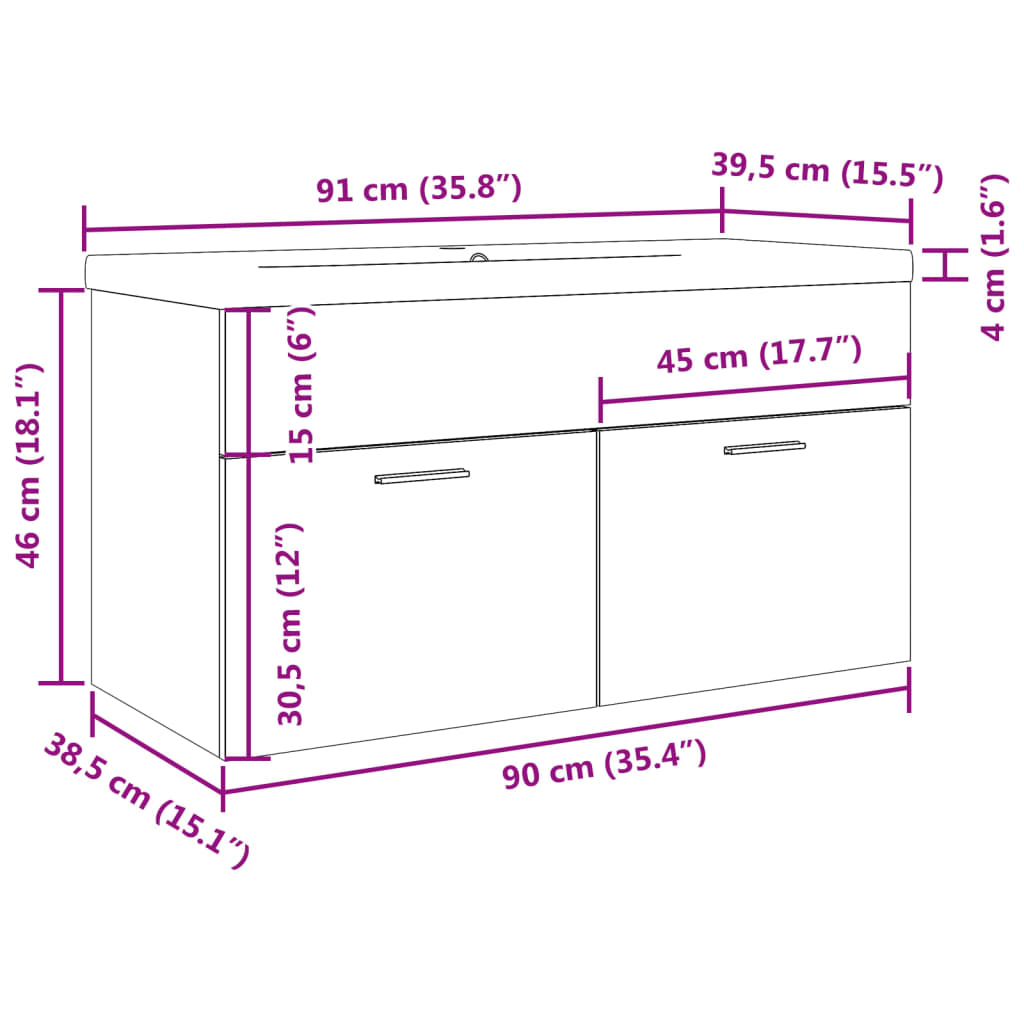 Armoire lavabo de bain avec bassin intégré chêne artisanal