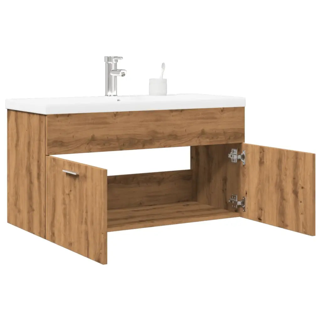 Armoire lavabo de bain avec bassin intégré chêne artisanal - XIOS