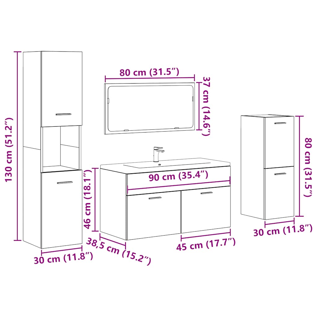 Ensemble de meubles salle de bain 4 pcs bois d'ingénierie