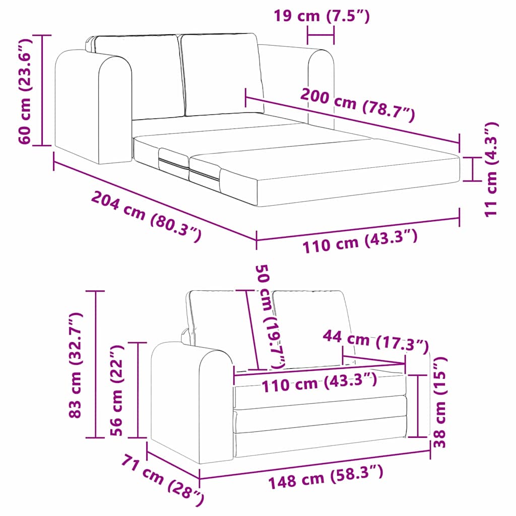 Canapé-Lit 60cm Gris foncé tissu - XIOS