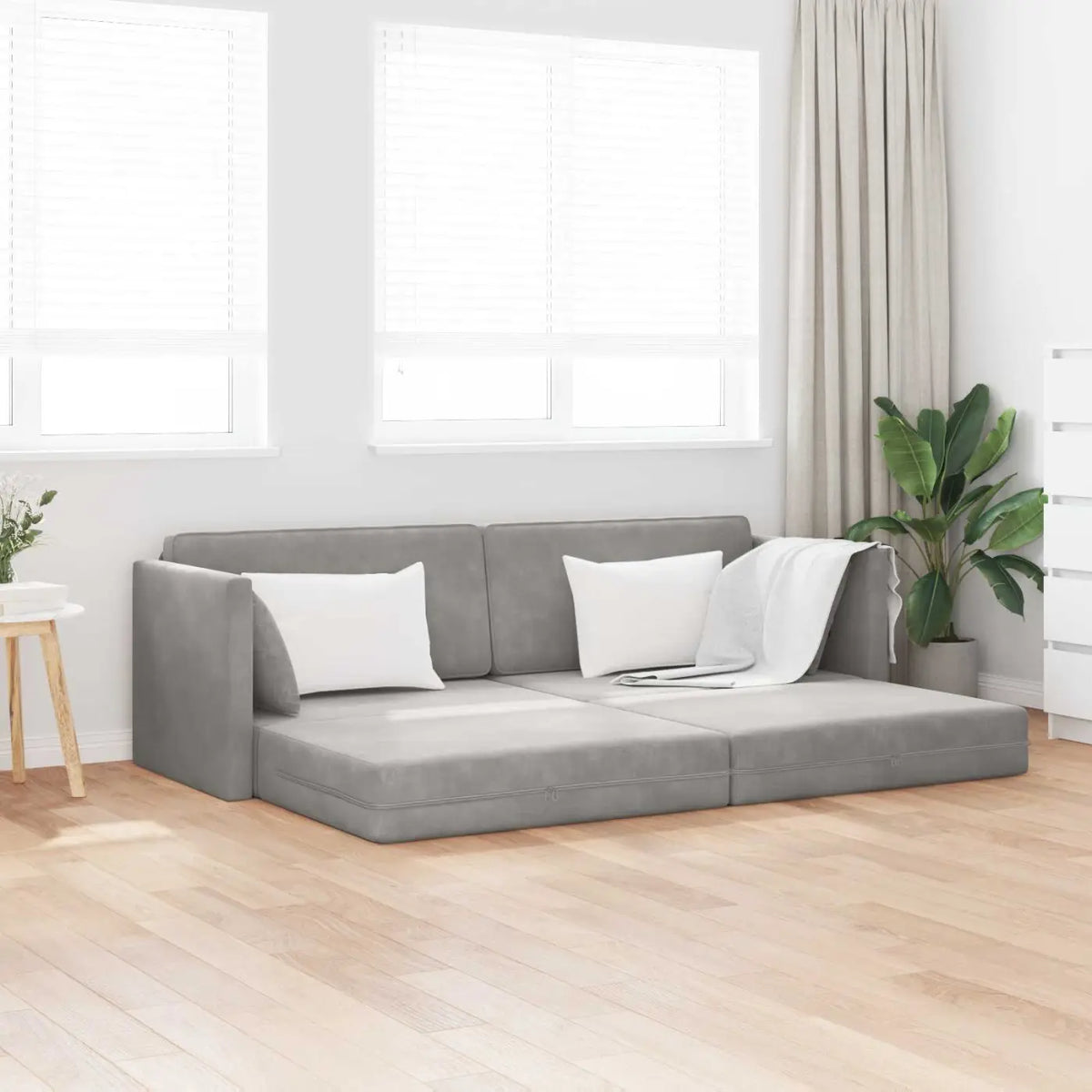 Canapé-lit au sol Gris clair 213 x 70 x 77 cm Velours - XIOS
