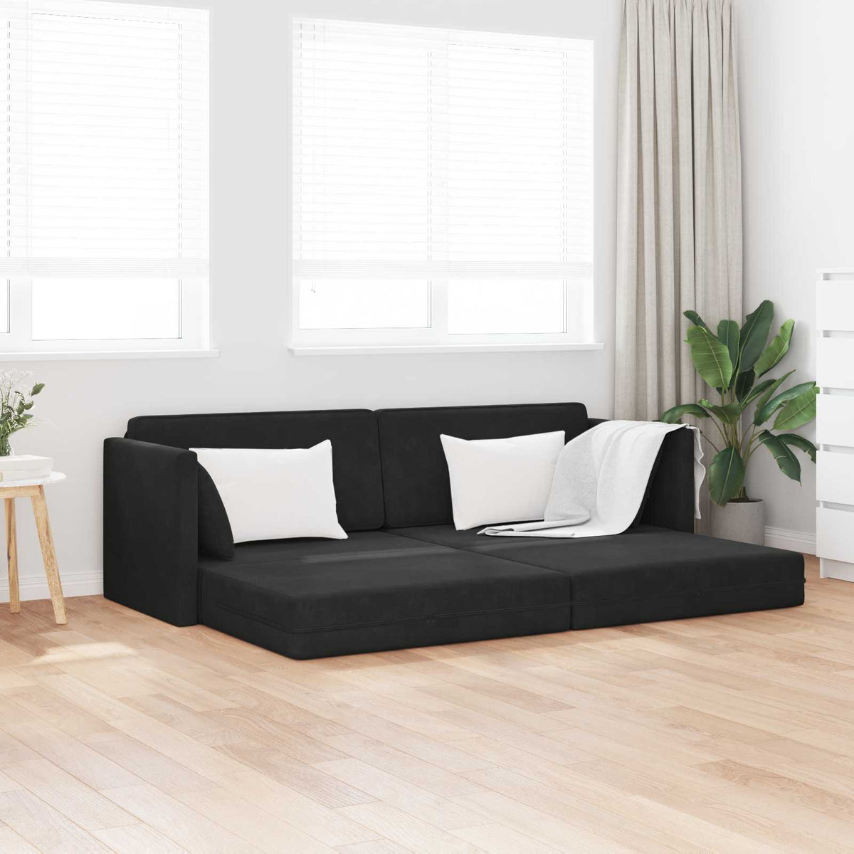 Canapé-lit au sol Noir 213 x 70 x 77 cm Velours