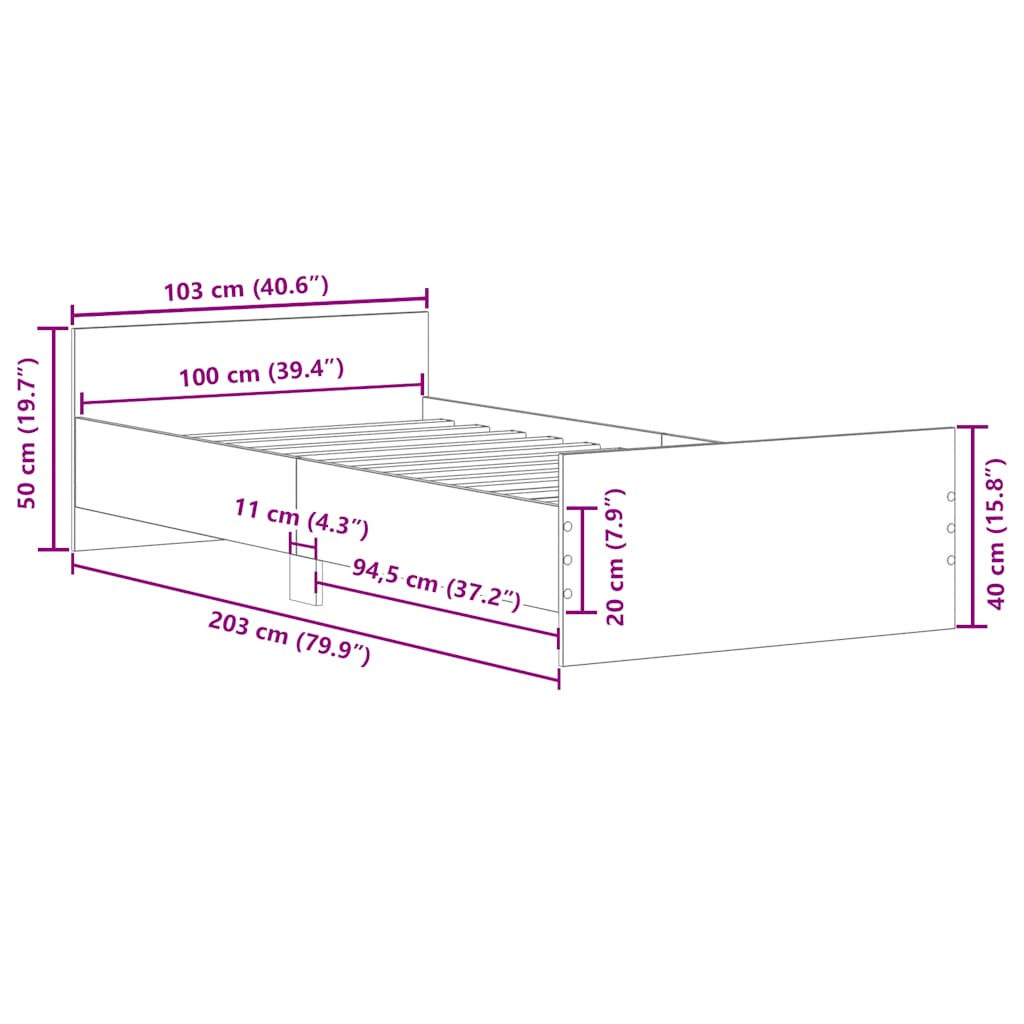 Cadre de lit sans matelas chêne artisanal 100x200 cm - XIOS