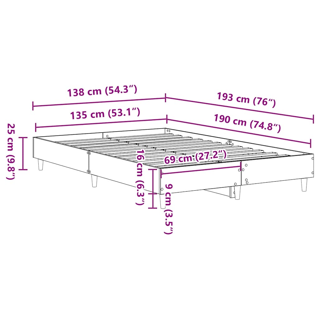 Cadre de lit sans matelas gris béton 135x190 cm bois ingénierie - XIOS
