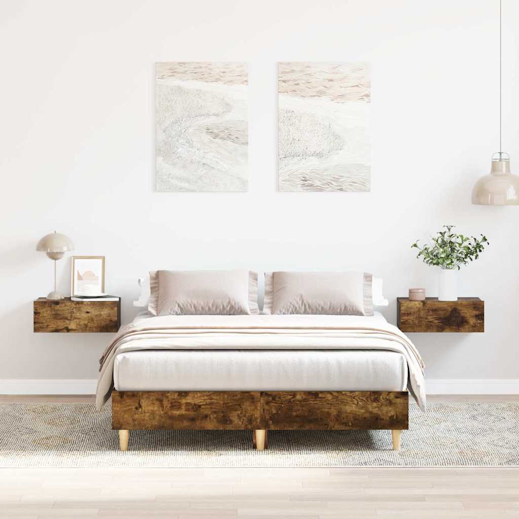 Cadre de lit sans matelas chêne fumé 135x190 cm bois ingénierie - XIOS