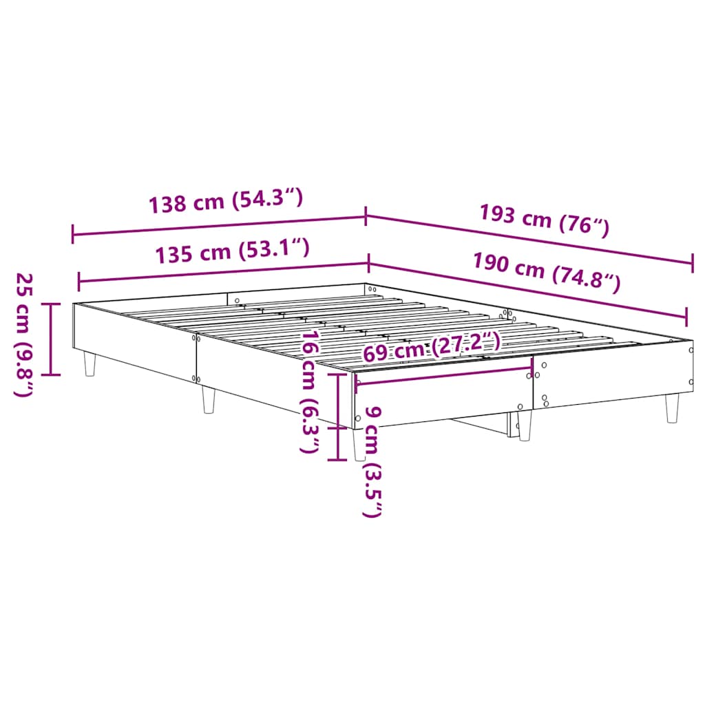 Cadre de lit sans matelas chêne artisanal 135x190 cm - XIOS