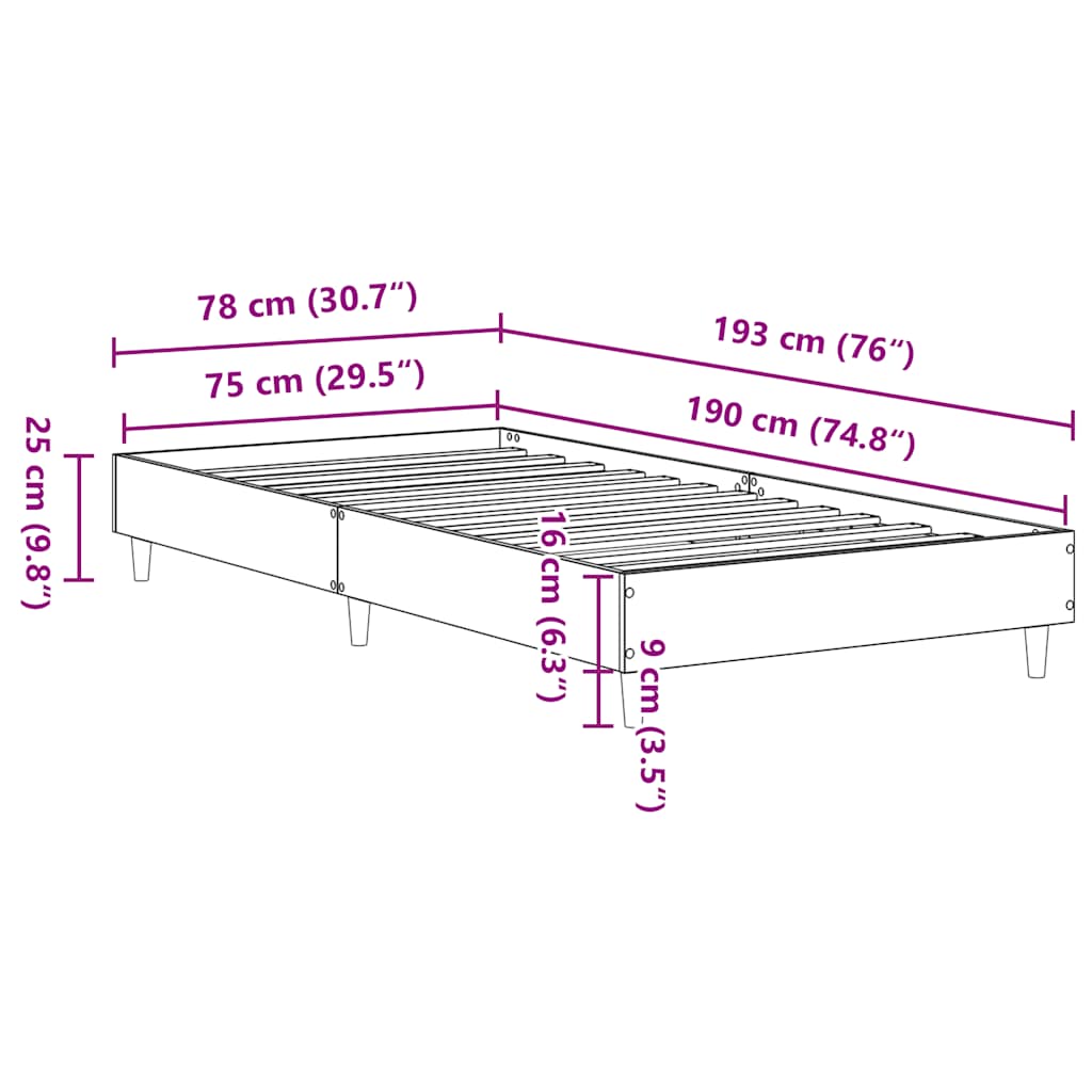 Cadre de lit sans matelas chêne fumé 75x190cm bois d'ingénierie - XIOS