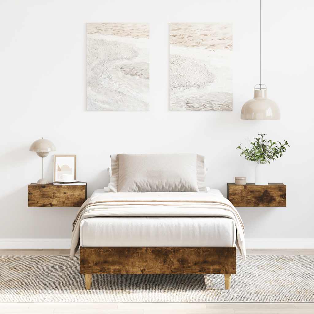 Cadre de lit sans matelas chêne fumé 75x190cm bois d'ingénierie - XIOS