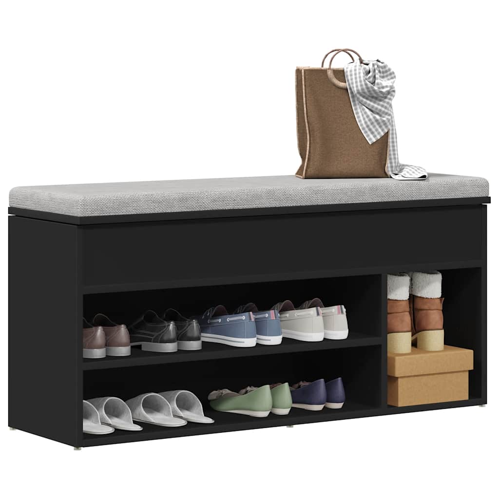 Banc à chaussures noir 102x30,5x45 cm bois d'ingénierie - XIOS