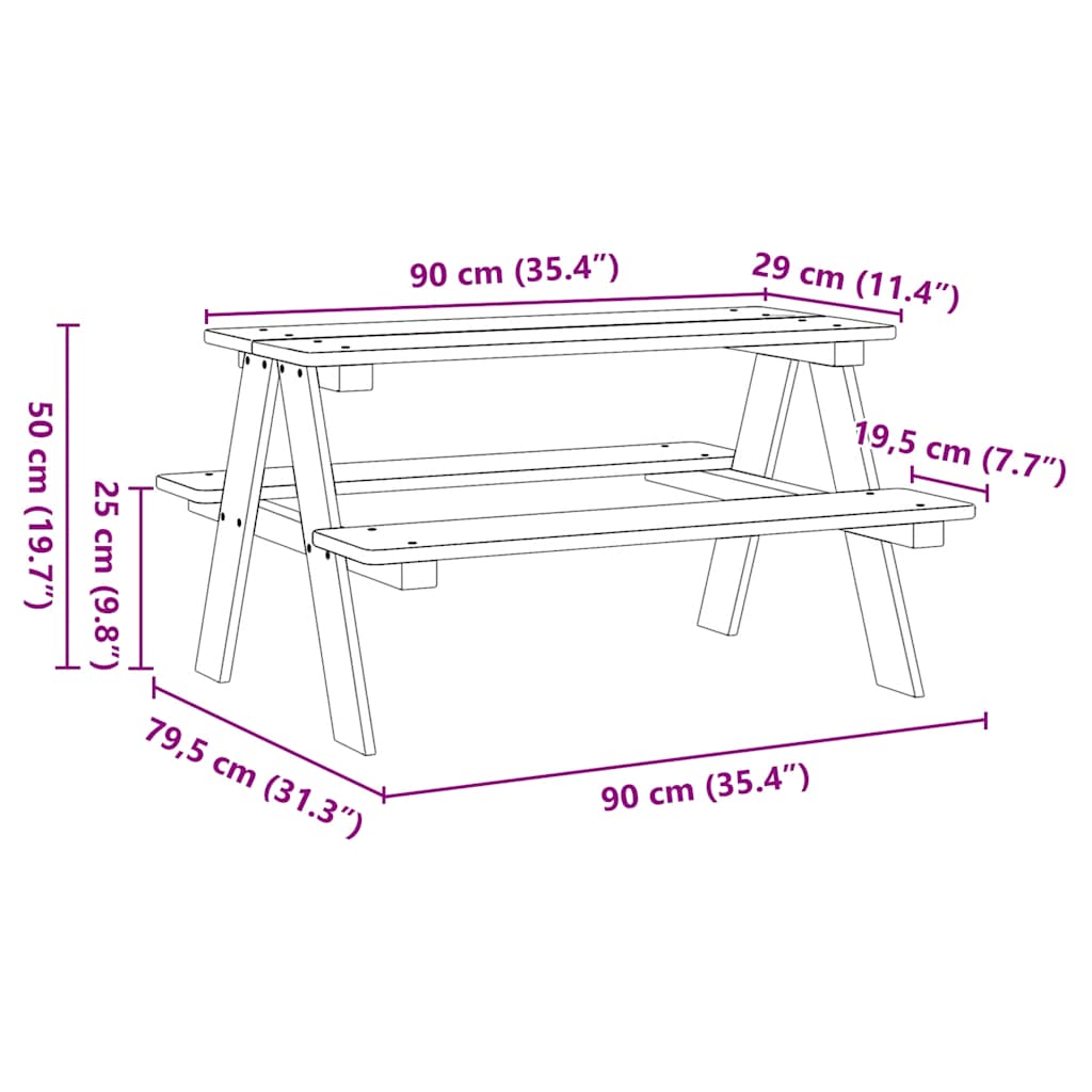 Table avec bancs pour enfants IRUN 90x79,5x50 cm bois massif - XIOS