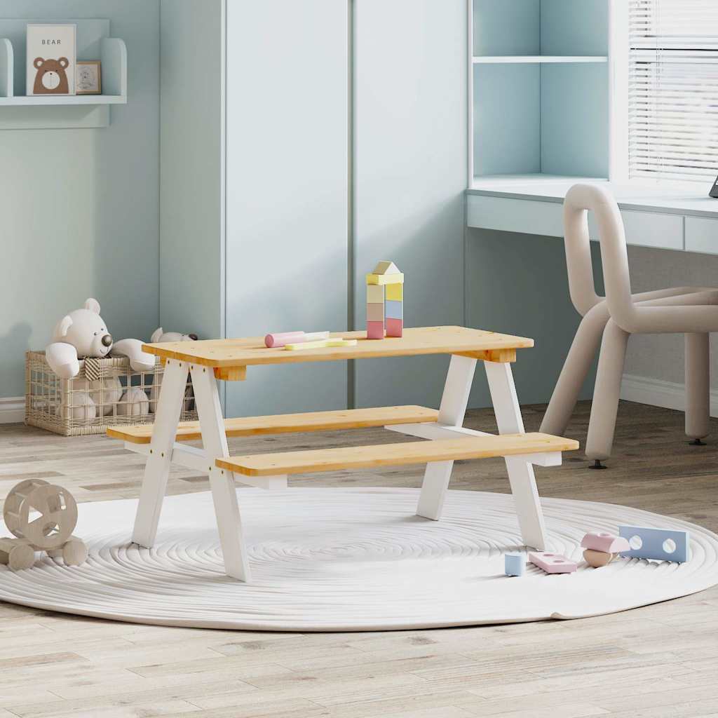 Table et bancs pour enfants IRUN blanc 90x79,5x50cm bois massif - XIOS