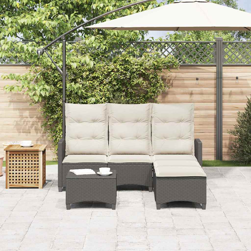 Salon de jardin 3 pcs avec coussins forme L noir résine tressée