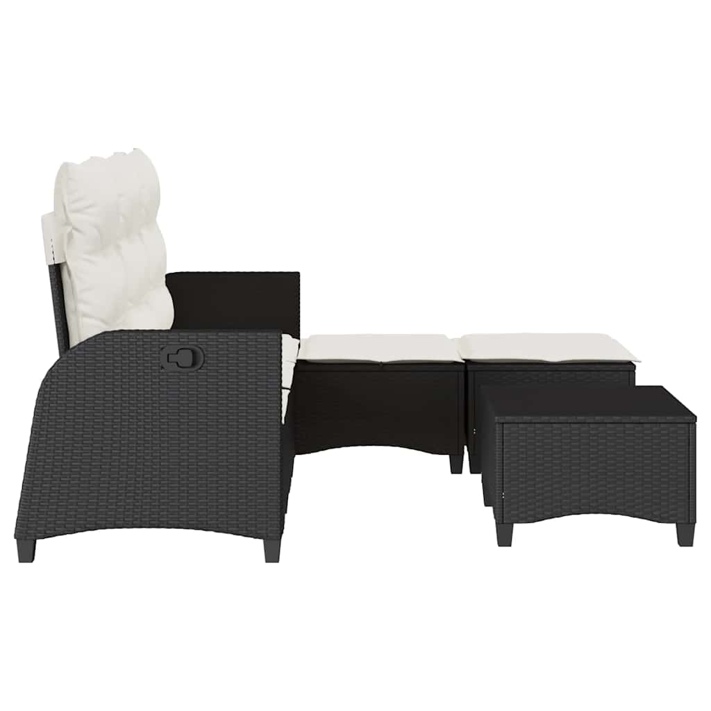 Salon de jardin 3 pcs avec coussins forme L noir résine tressée