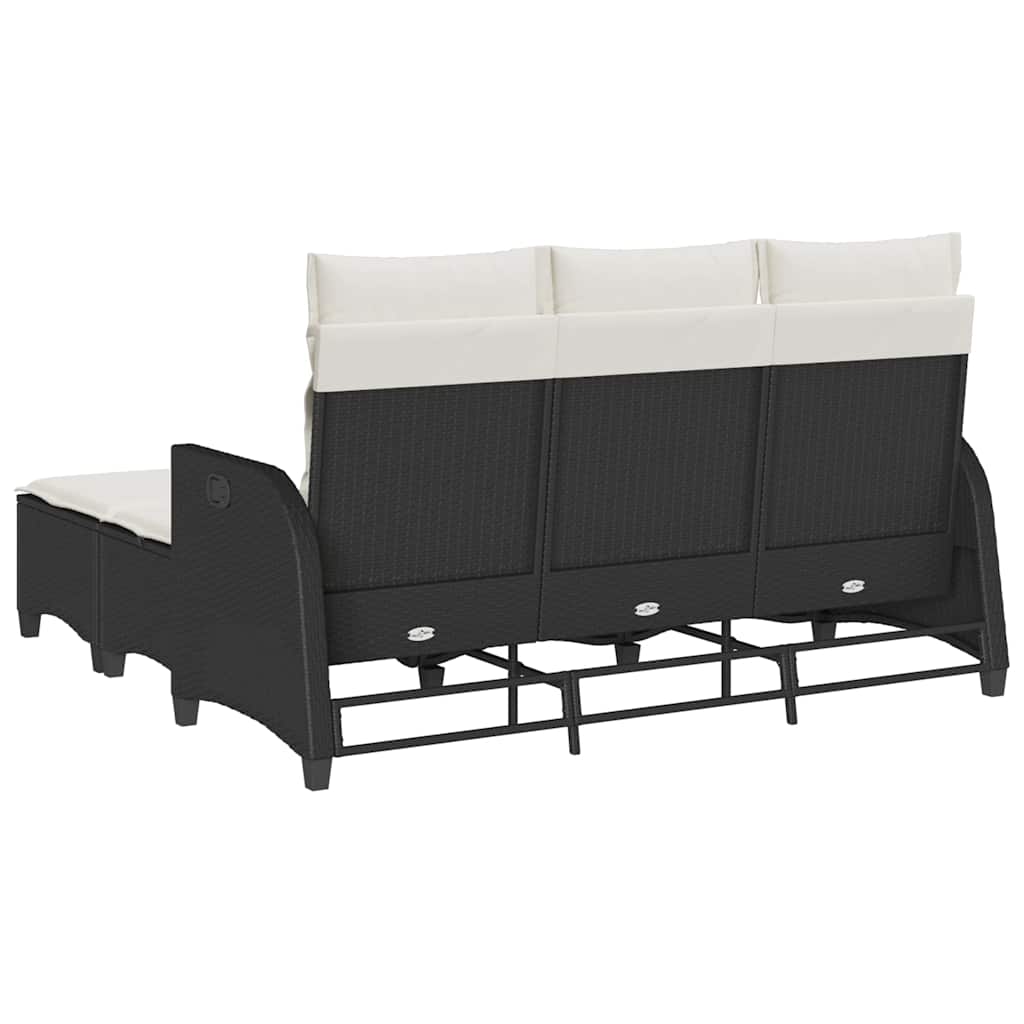 Salon de jardin 3 pcs avec coussins forme L noir résine tressée