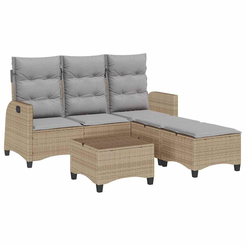 Salon de jardin avec coussins forme de L 3 pcs beige polyrotin