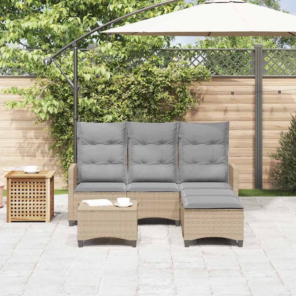 Salon de jardin avec coussins forme de L 3 pcs beige polyrotin