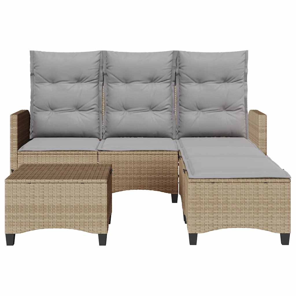 Salon de jardin avec coussins forme de L 3 pcs beige polyrotin