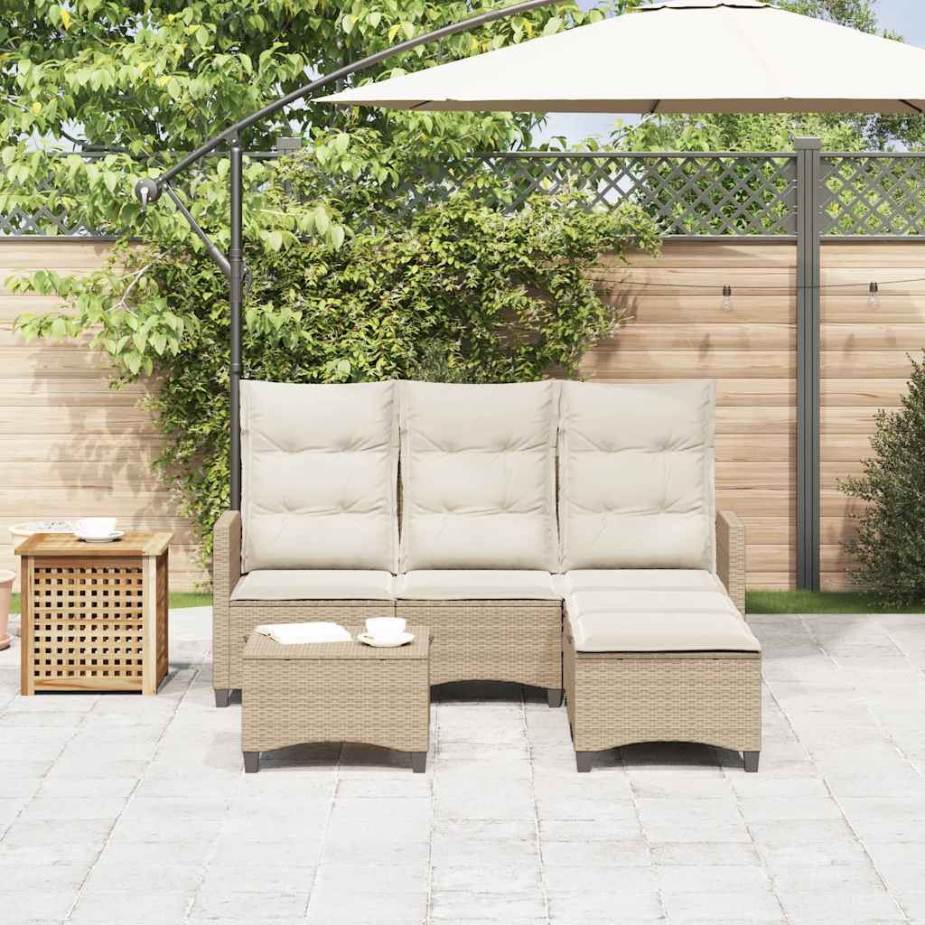 Salon de jardin avec coussins forme de L 3 pcs beige polyrotin