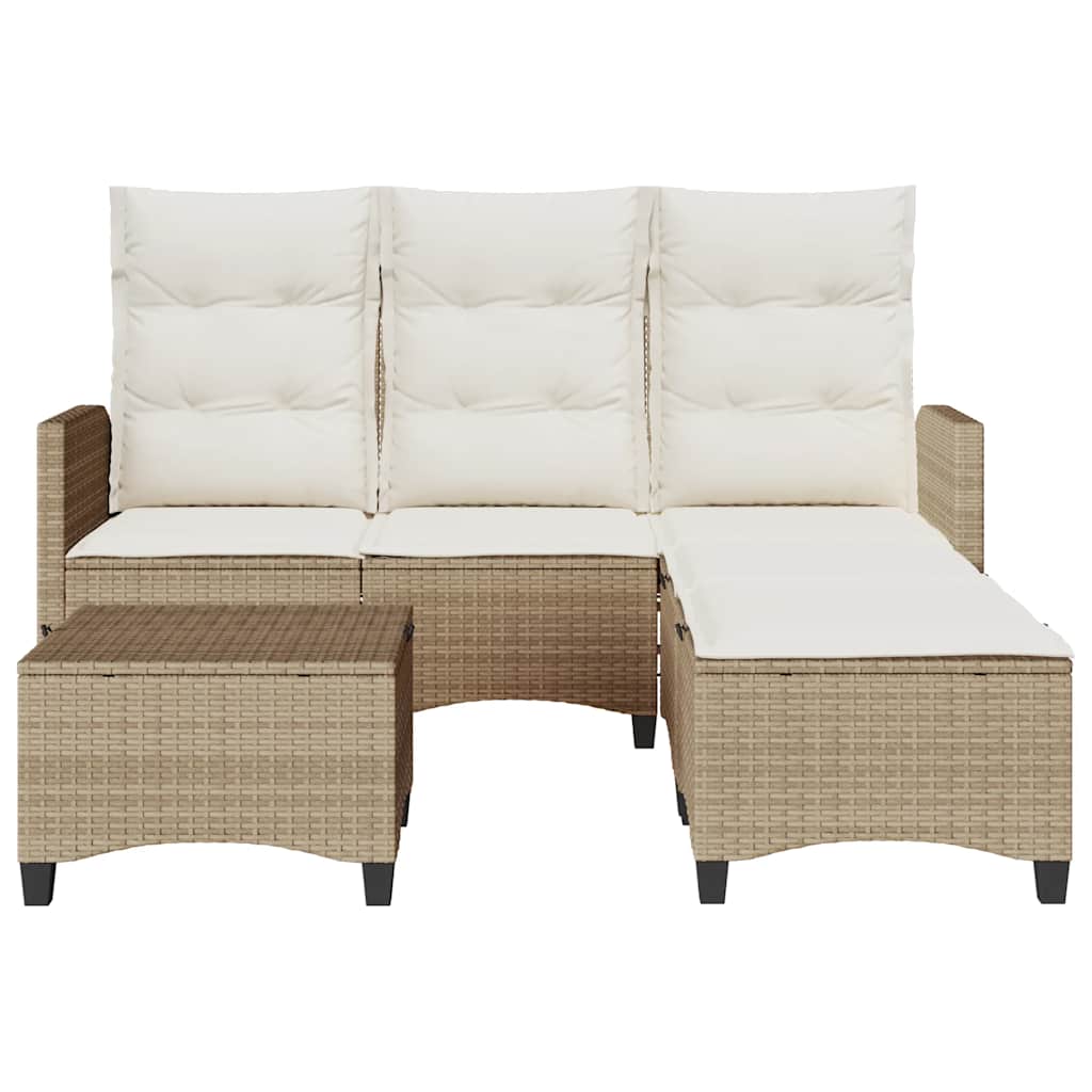 Salon de jardin avec coussins forme de L 3 pcs beige polyrotin