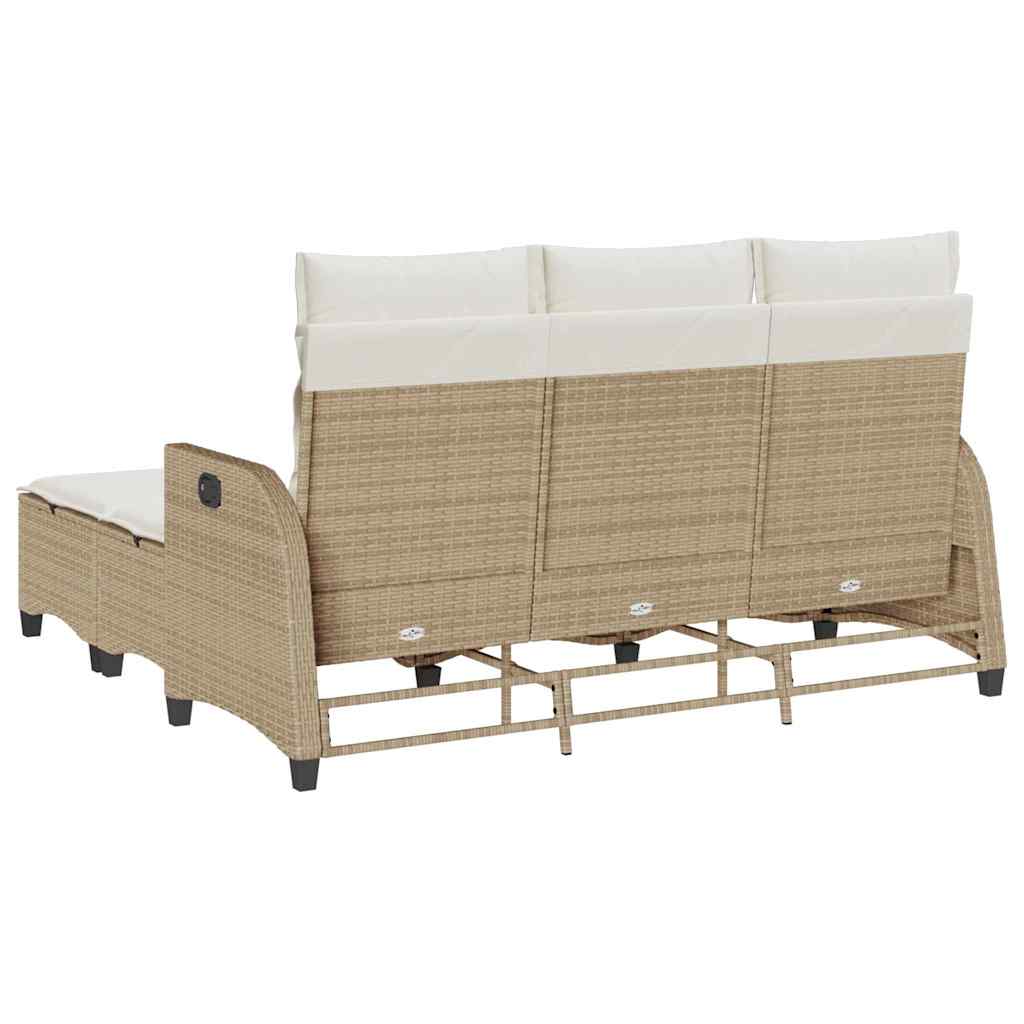 Salon de jardin avec coussins forme de L 3 pcs beige polyrotin