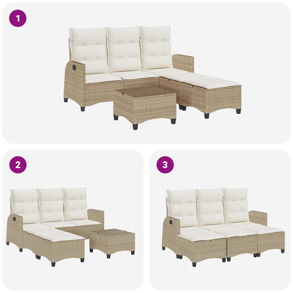 Salon de jardin avec coussins forme de L 3 pcs beige polyrotin
