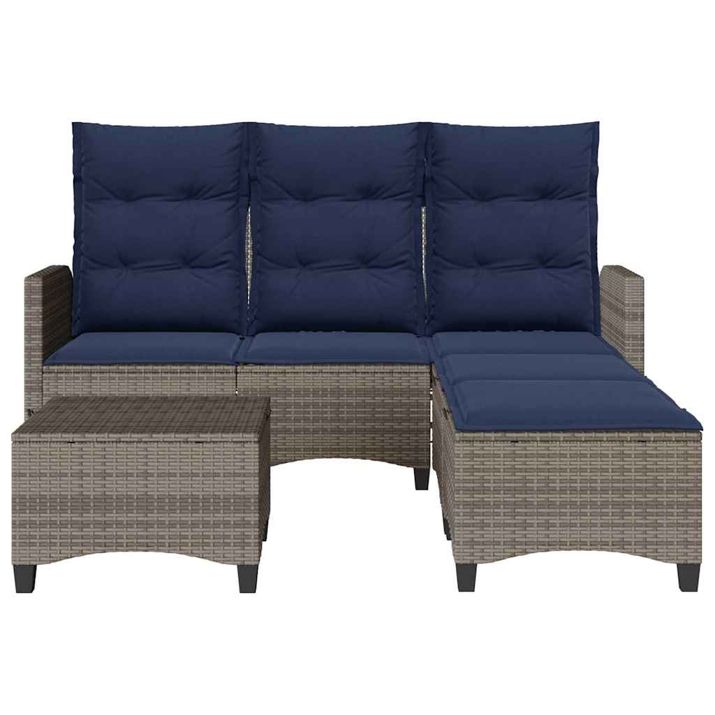 Salon de jardin 3 pcs avec coussins forme L gris résine tressée