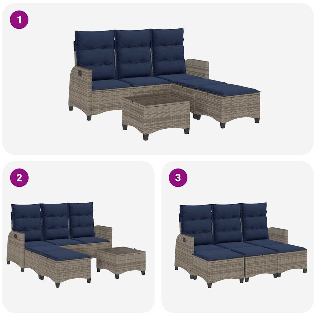Salon de jardin 3 pcs avec coussins forme L gris résine tressée