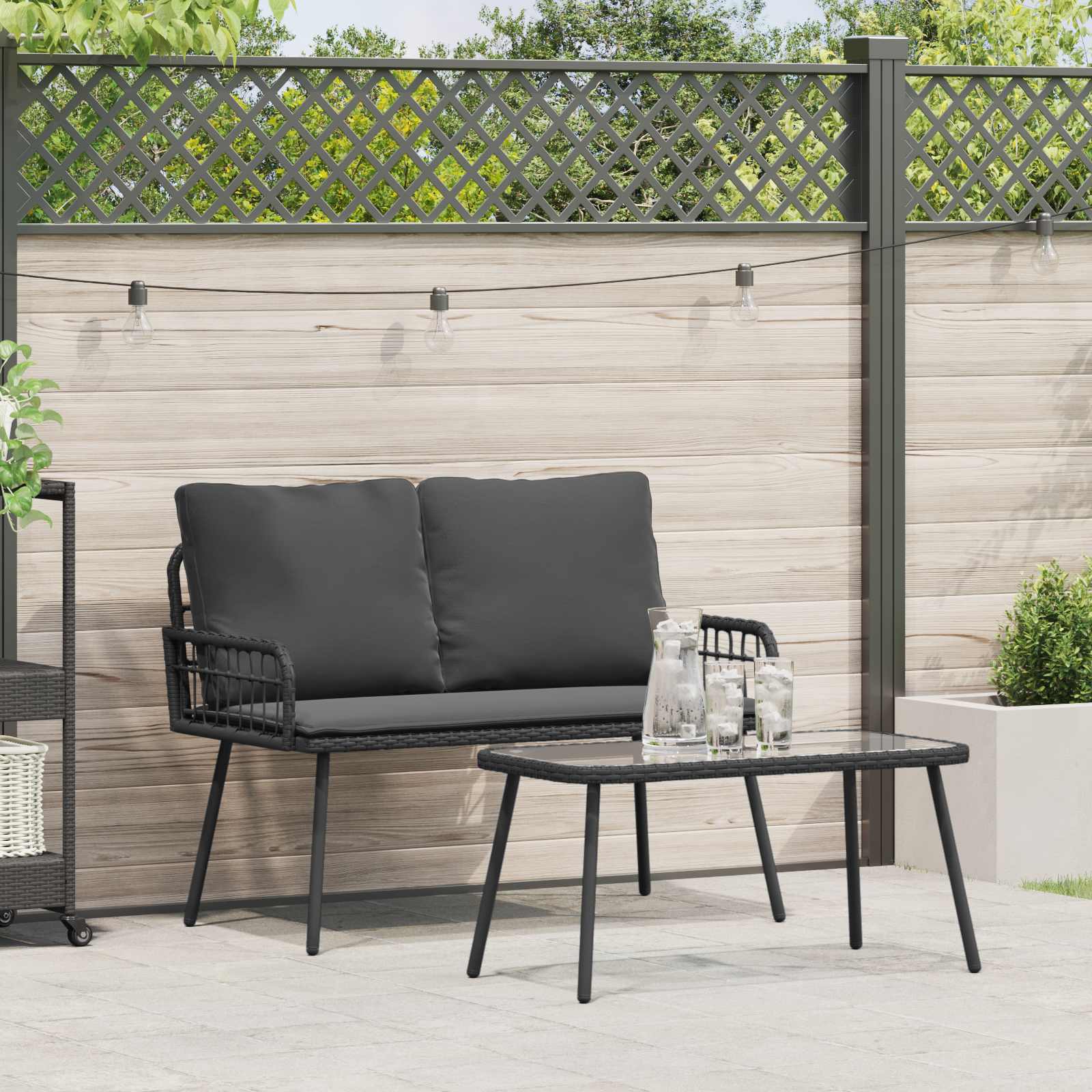 Ensemble de salle à manger pour jardin 2 pc Noir polyrotin