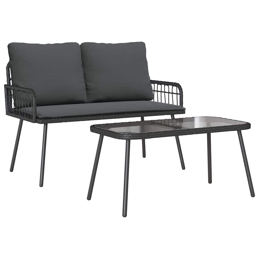 Ensemble de salle à manger pour jardin 2 pcs Noir polyrotin