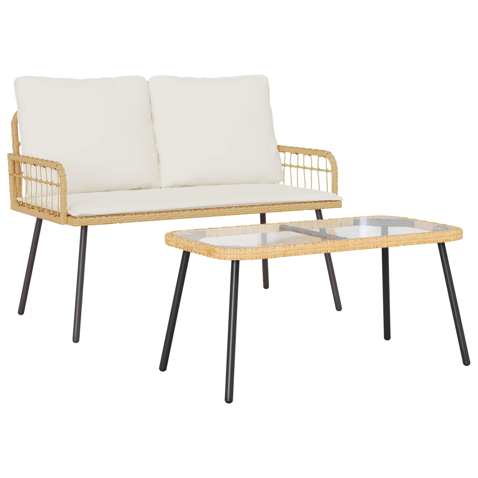 Ensemble de salle à manger pour jardin 2 pcs Naturel polyrotin