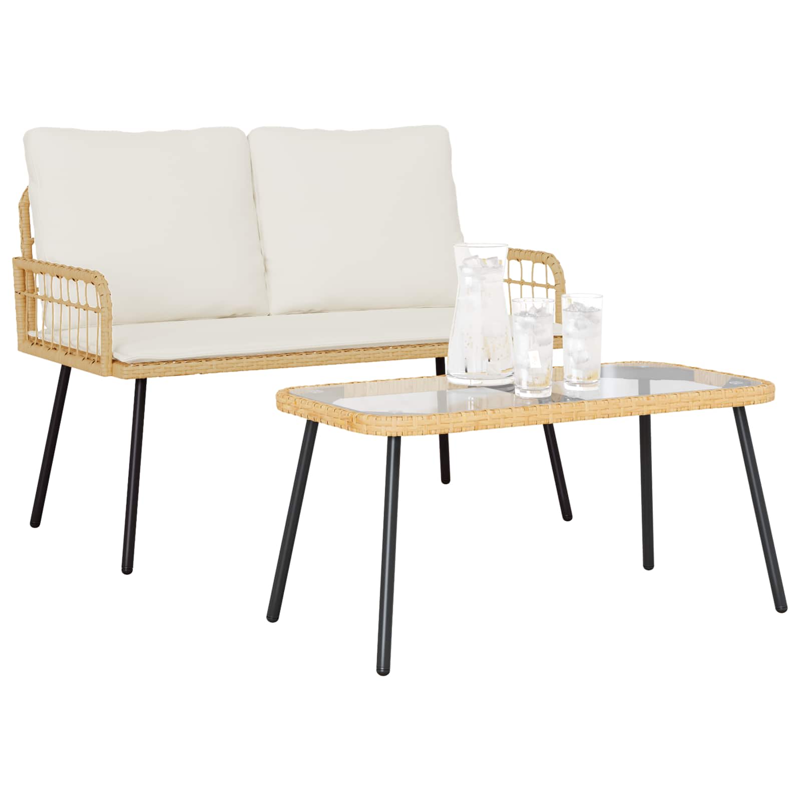 Ensemble de salle à manger pour jardin 2 pcs Naturel polyrotin