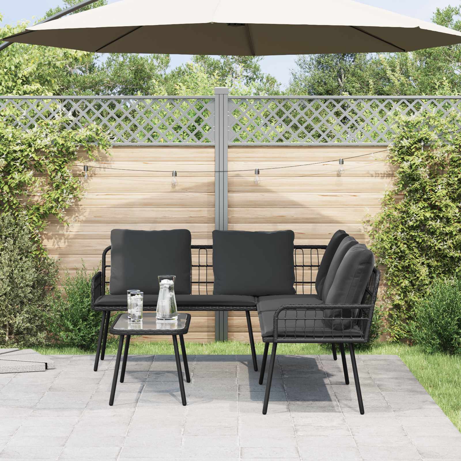 Ensemble de canapé de jardin 2 pc Noir polyrotin