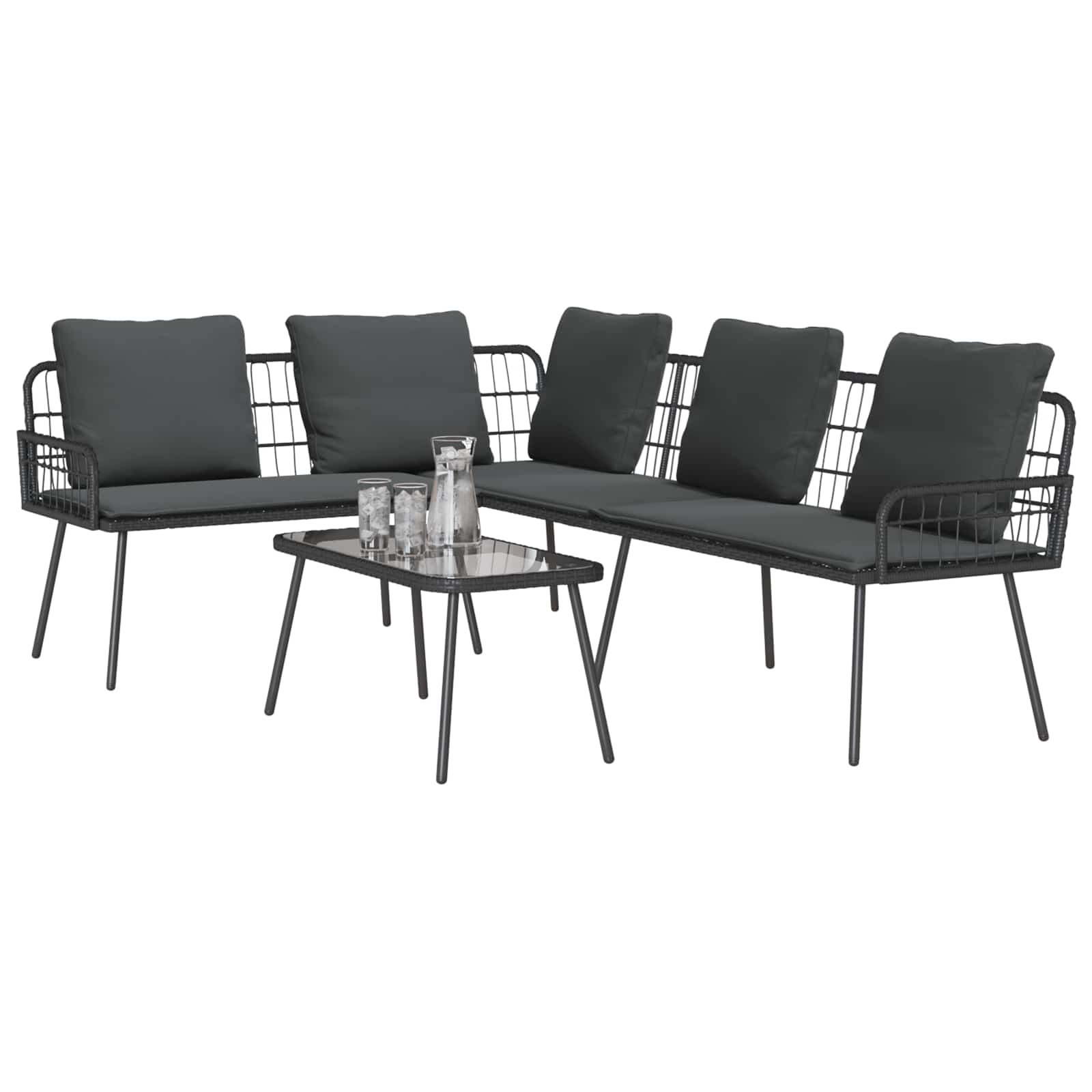 Ensemble de canapé de jardin avec coussin 2 pcs Noir polyrotin