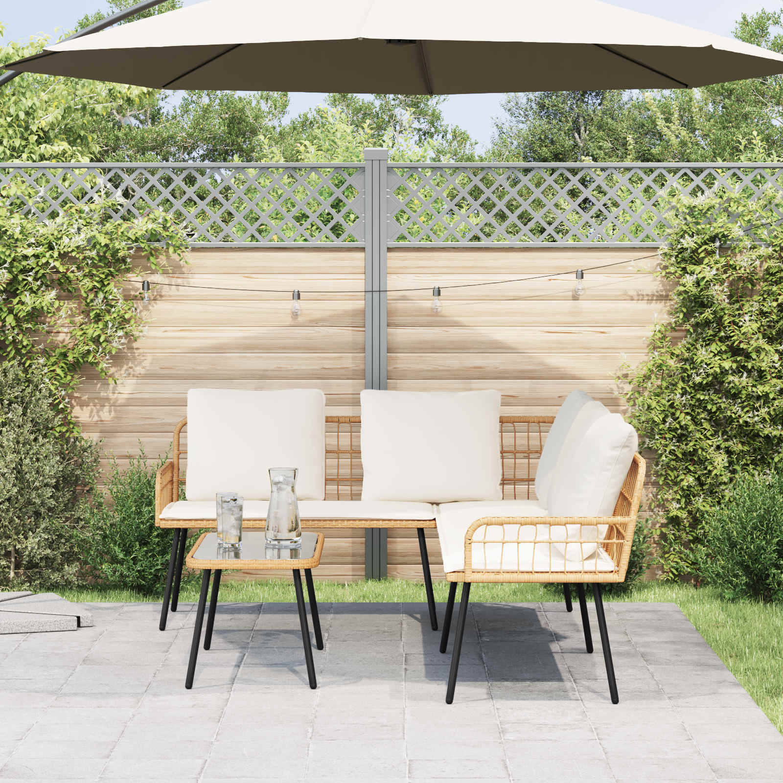 Ensemble de canapé de jardin 2 pc Naturel polyrotin