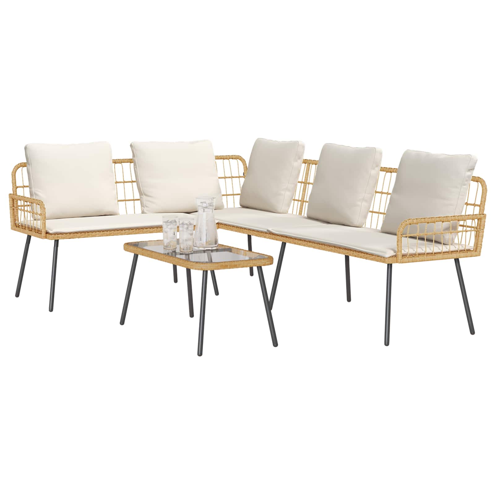 Ensemble de canapé de jardin 2 pcs Naturel polyrotin