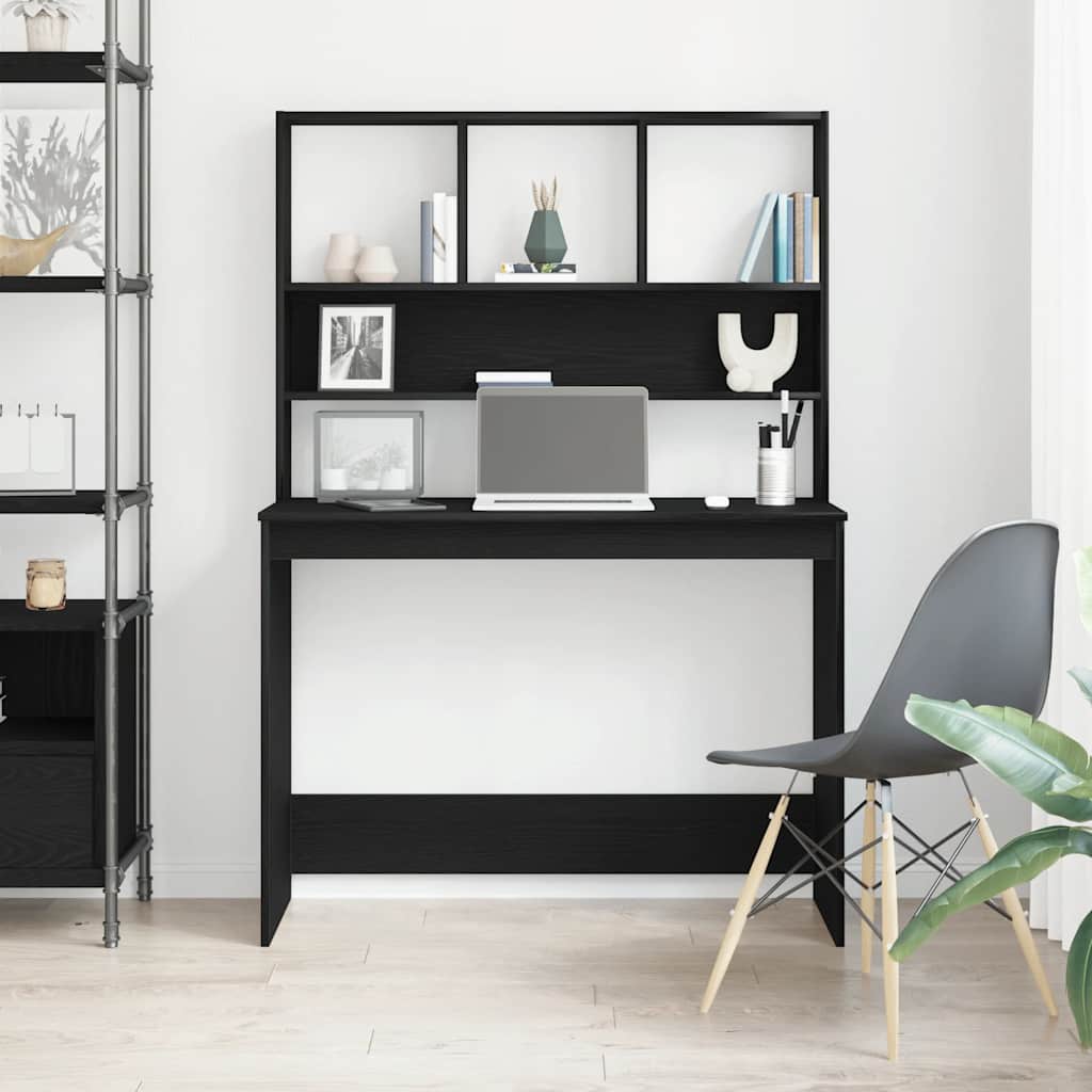 Bureau avec étagères en chêne noir 102 x 45 x 148 cm bois d'ingénierie